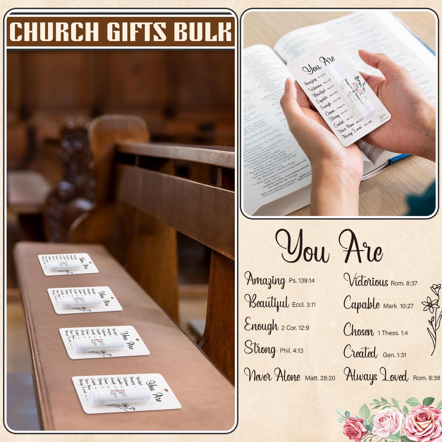 Sacubee 50 Pack Christian Gifts Bulk for Church Scripture Bible Verse Lip Balms Religious Catholic Wedding Gifts Baptism First C