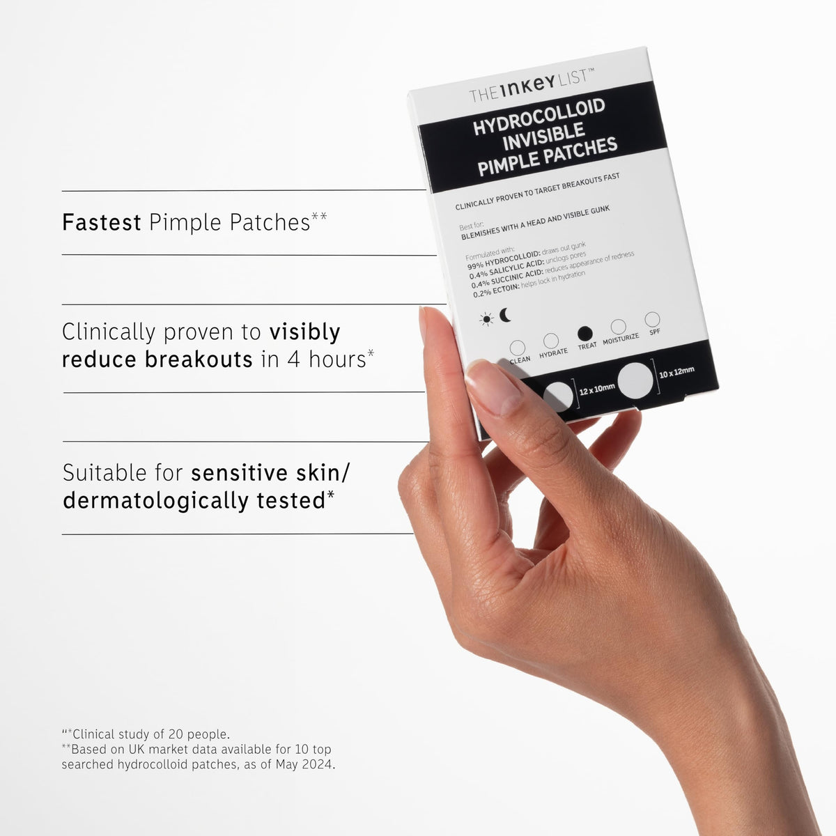 The INKEY List Hydrocolloid Invisible Pimple Patches, Spot Patches Contains Salicylic Acid, Day/Night Anti Acne Patches, Vegan &