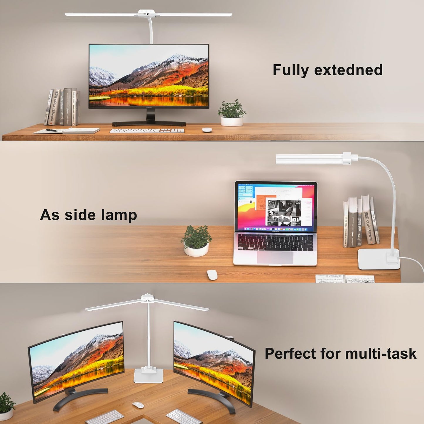KableRika Desk Lamp Double Light: Bright Led Desk Lights for Home Office - Eye Care Reading Table Lamps with Base - Dimmable Desktop Lighting for Computer Monitor Study Drafting