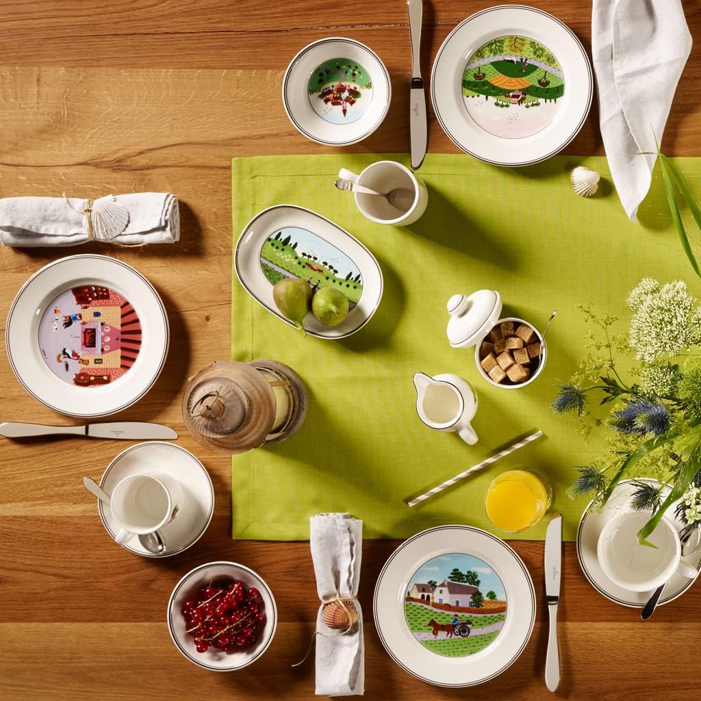 Villeroy & Boch Design Naif Rim Soup #1-Going to Market, 8.5 in, Premium Porcelain, White/Colorful