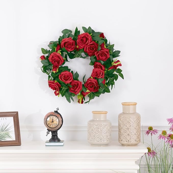 U'Artlines 3 Pack Artificial Red Rose Vines Floral Garlands Total 19.5 Ft Fake Vine Silk Flower Garland for Indoor Outdoor Home Wedding Arch Garden Wall Decoration