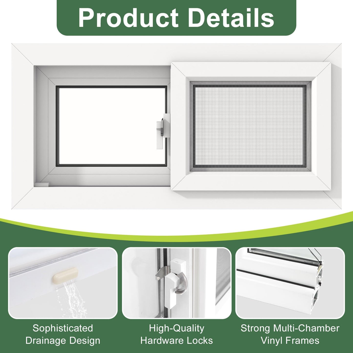 Basement Slider Window 32" x 16" Vinyl Basement Window,Featuring Double-Pane Insulated with Thermal Insulation Soundproof Glass,Removable Sliding Windows with Screen Windows