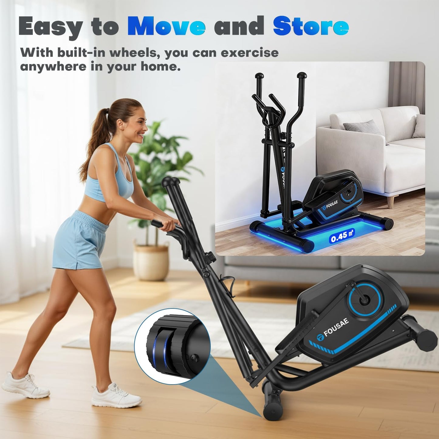 FOUSAE Elliptical Exercise Machine, 16-Level Magnetic Resistance Elliptical Machine for Home Trainer with Hyper-Quiet Drive, 15.5IN Stride, LCD Monitor & App Support, 350LBS Weight Capacity