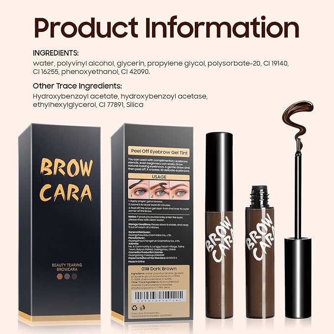 Brow Tattoo Peel Off - Eyebrow Gel with Eyebrow Stencils Long-Lasting Makeup, Eye Brow Pencils Create Full Voluminous Brows for Women (Light Brown)