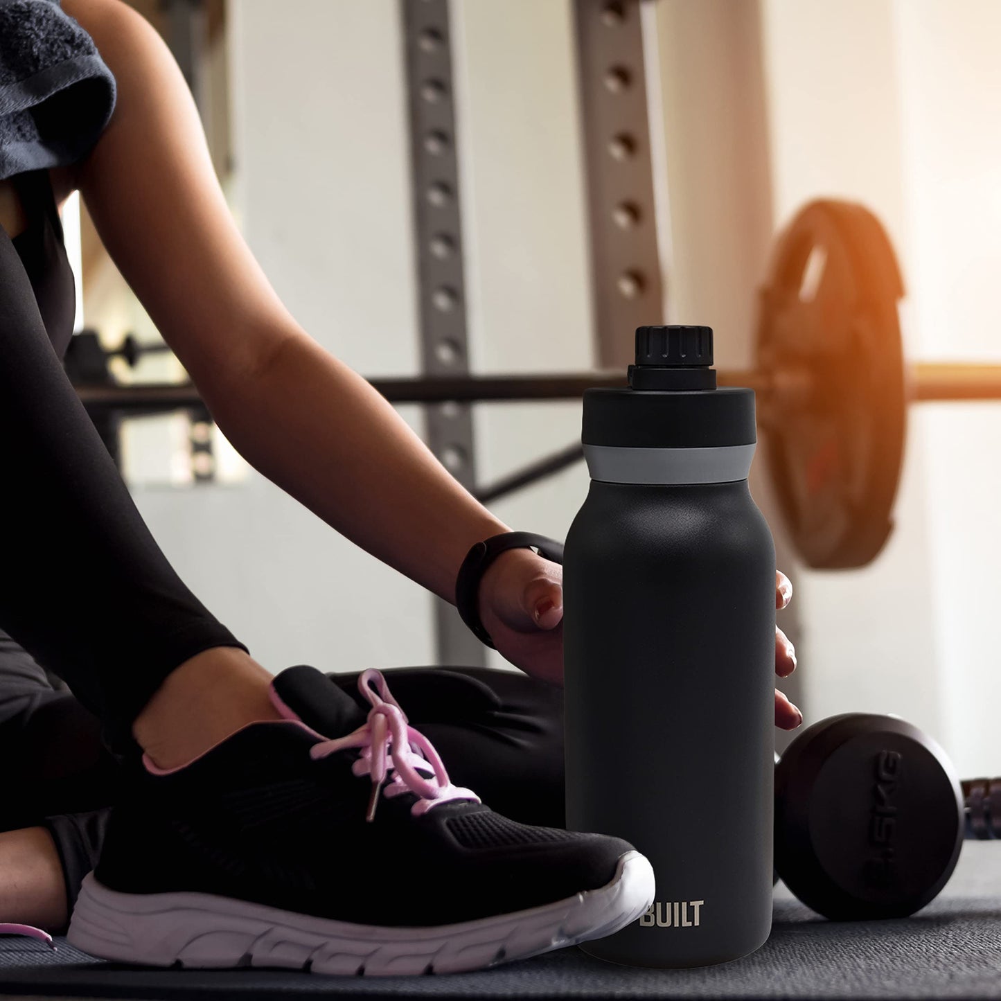 BUILT Wide Mouth Cascade Double Wall Vacuum Insulated Stainless Steel Bottle with Chug Lid, Off the Grid Blue, 32 Ounces