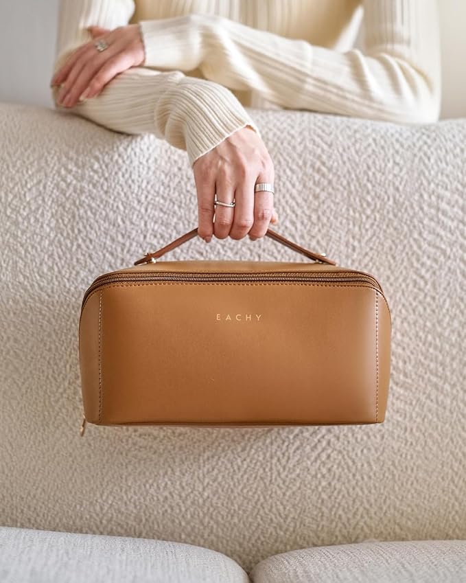 EACHY Travel Makeup Bag,Large Capacity Cosmetic Bags for Women,Waterproof Portable Pouch Open Flat Toiletry Bag Pattern Makeup Bag