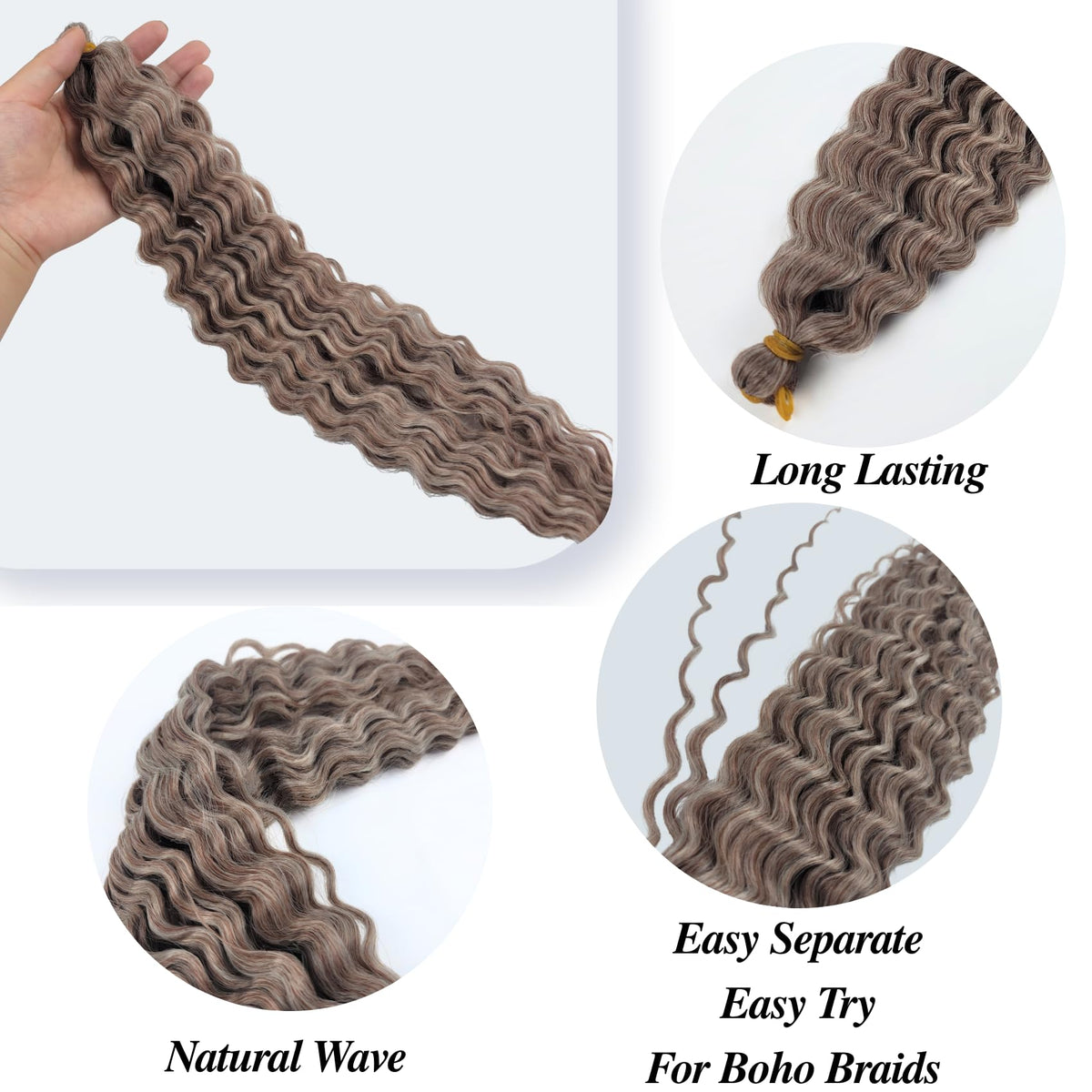 Ash Brown Bob Braiding Hair Pre stretched Curly Short Braiding Hair for Boho Braids Hypoallergenic Knotless Braids