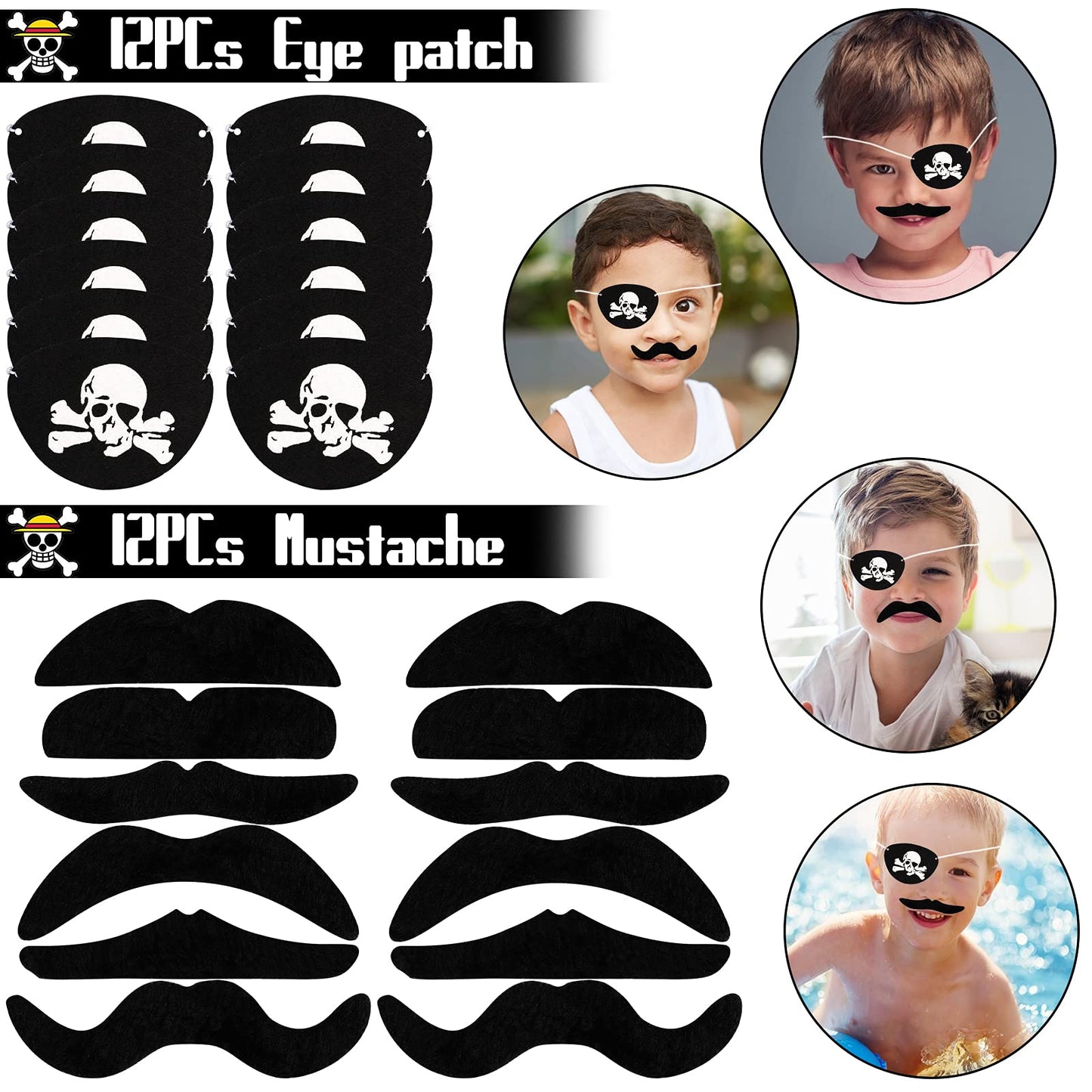CHRIMISS Pirate Party Favors - 96PCS Supplies with Gold Coins, Gems, Keychains, Bracelets, Eye Patches & Mustache Tattoos for Birthday Party Goodie Bags