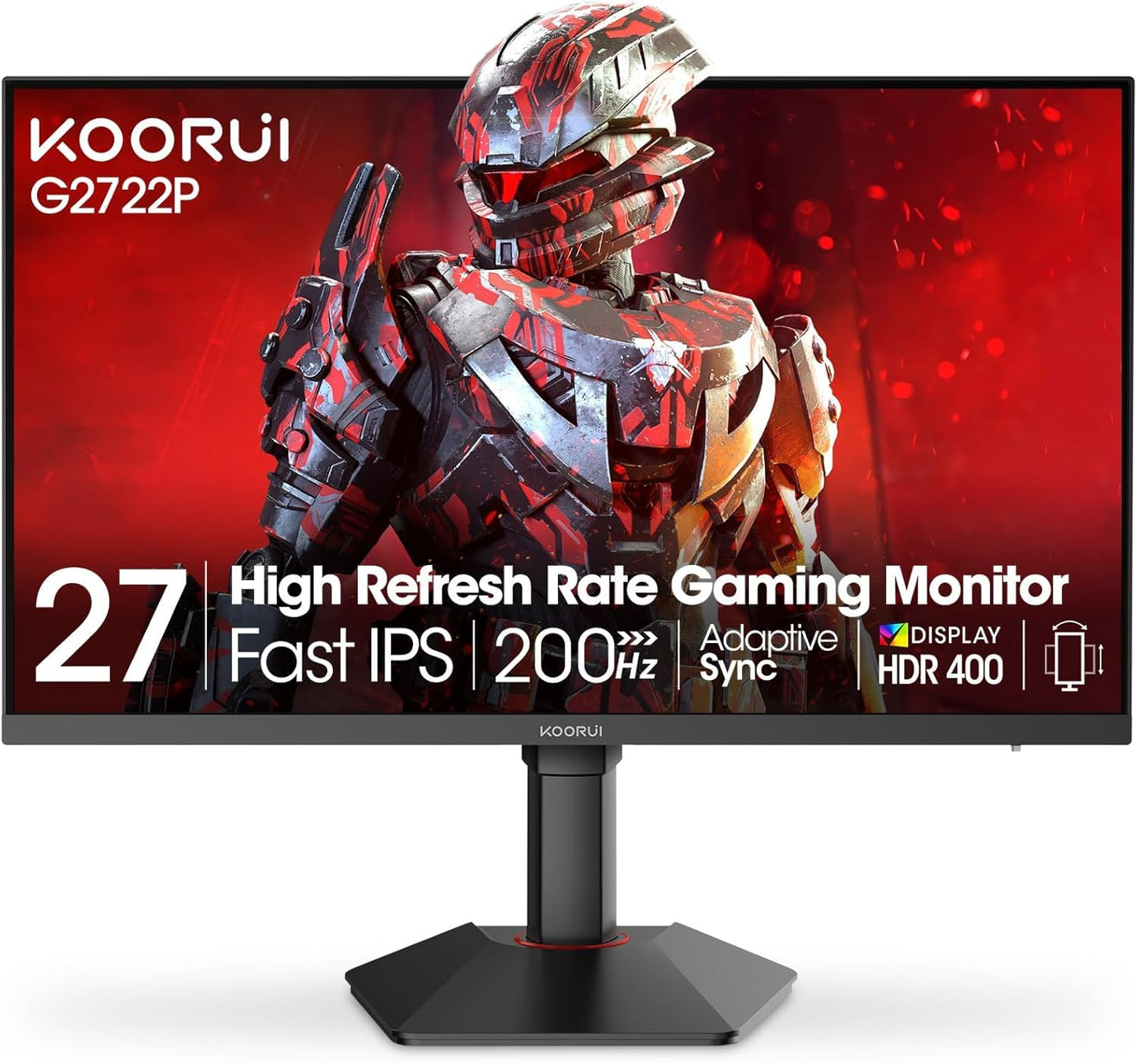 KOORUI 27 Inch 1440p Gaming Monitor 200Hz, 1ms, Fast IPS Screen, HDR400, 95% DCI-P3 Color Gamut, Height/Pivot/Tilt Adjustability