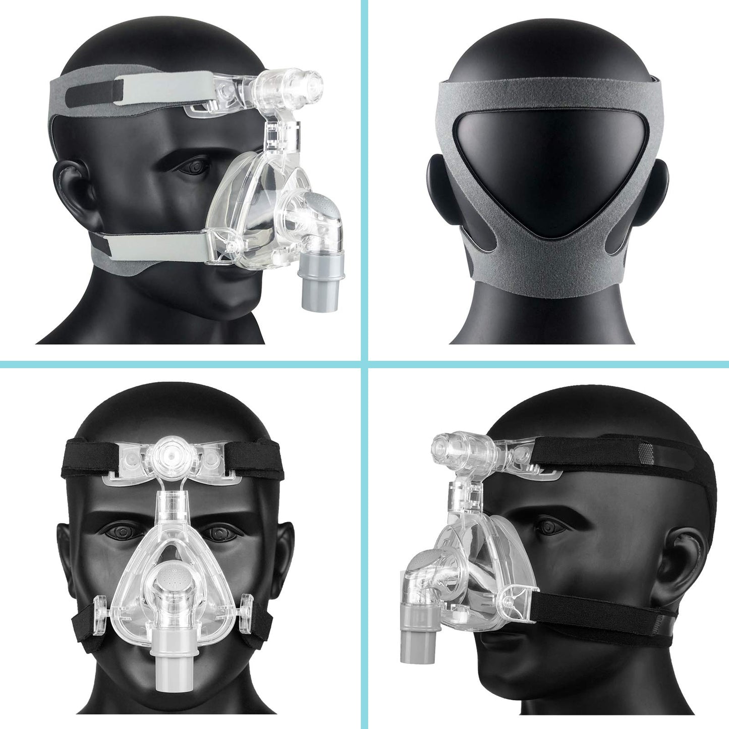 Upgaded Full Face CPAP Headgear CPAP Mask Straps Replacment for Mirage Series & Philips Respironics Non-Strechy Durable Design - (2-Pack // Black & Grey)