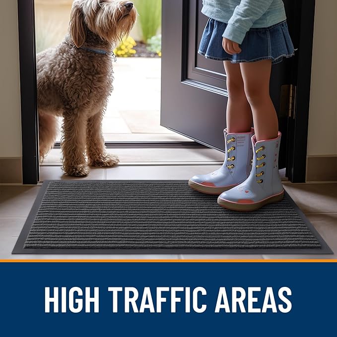 OLANLY Front Door Mat Indoor Outdoor Entrance, Waterproof Heavy Duty Doormat, Fade Resistant, Low Profile, Easy Clean Patio Porch Welcome Floor Mats for Entry, 59x34, Charcoal Grey