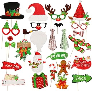 SUNBEAUTY 28 PCS Christmas Photo Booth Props Christmas Party Supplies Selfie Holiday Photo Booth Props Perfect for Family ...