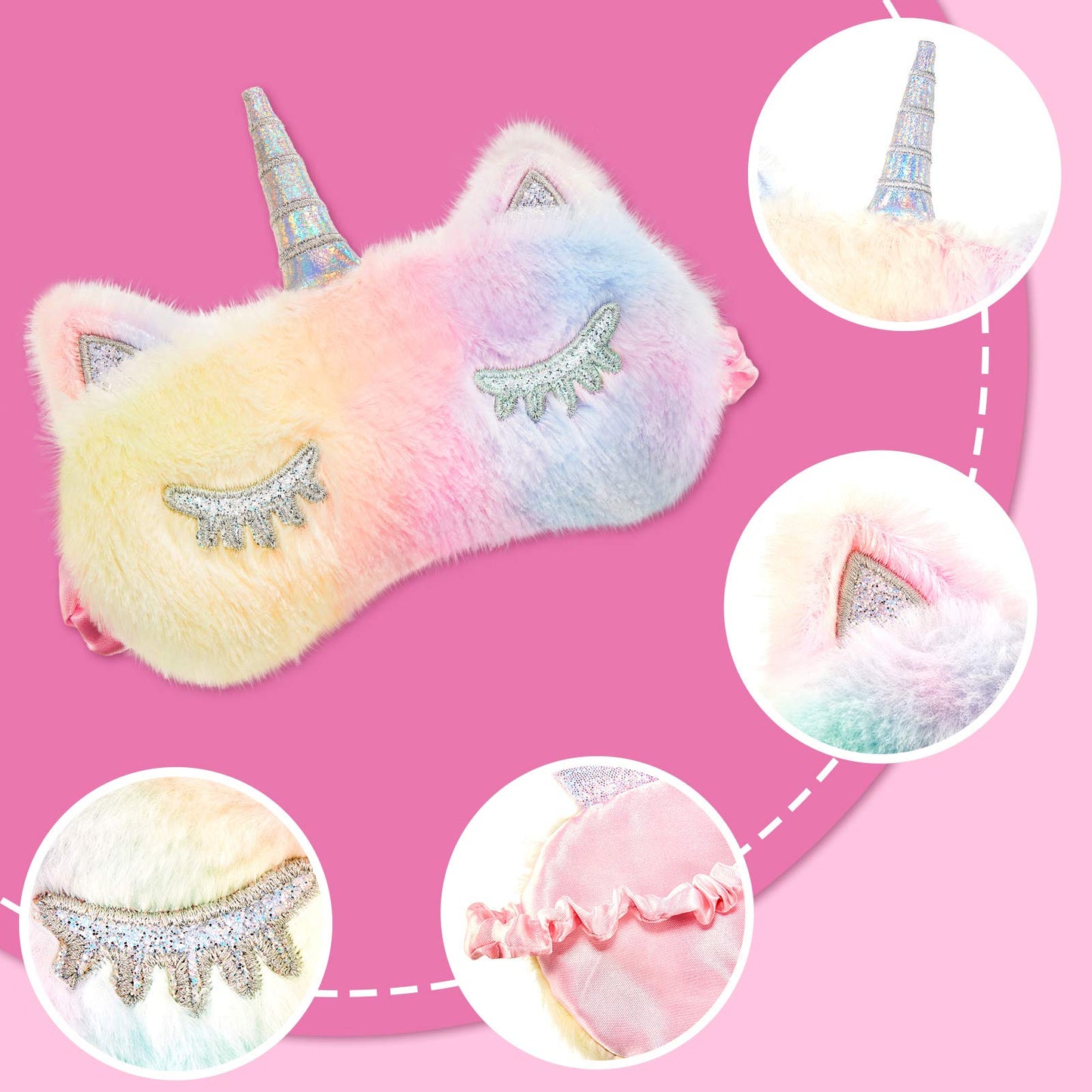 3 Pieces Plush Sleeping Eye Cover Bunny Cat Blindfold Cover Unicorn Sleeping Eye Shade Soft Funny for Kids Girls and Adult Travel (Unicorn Style)