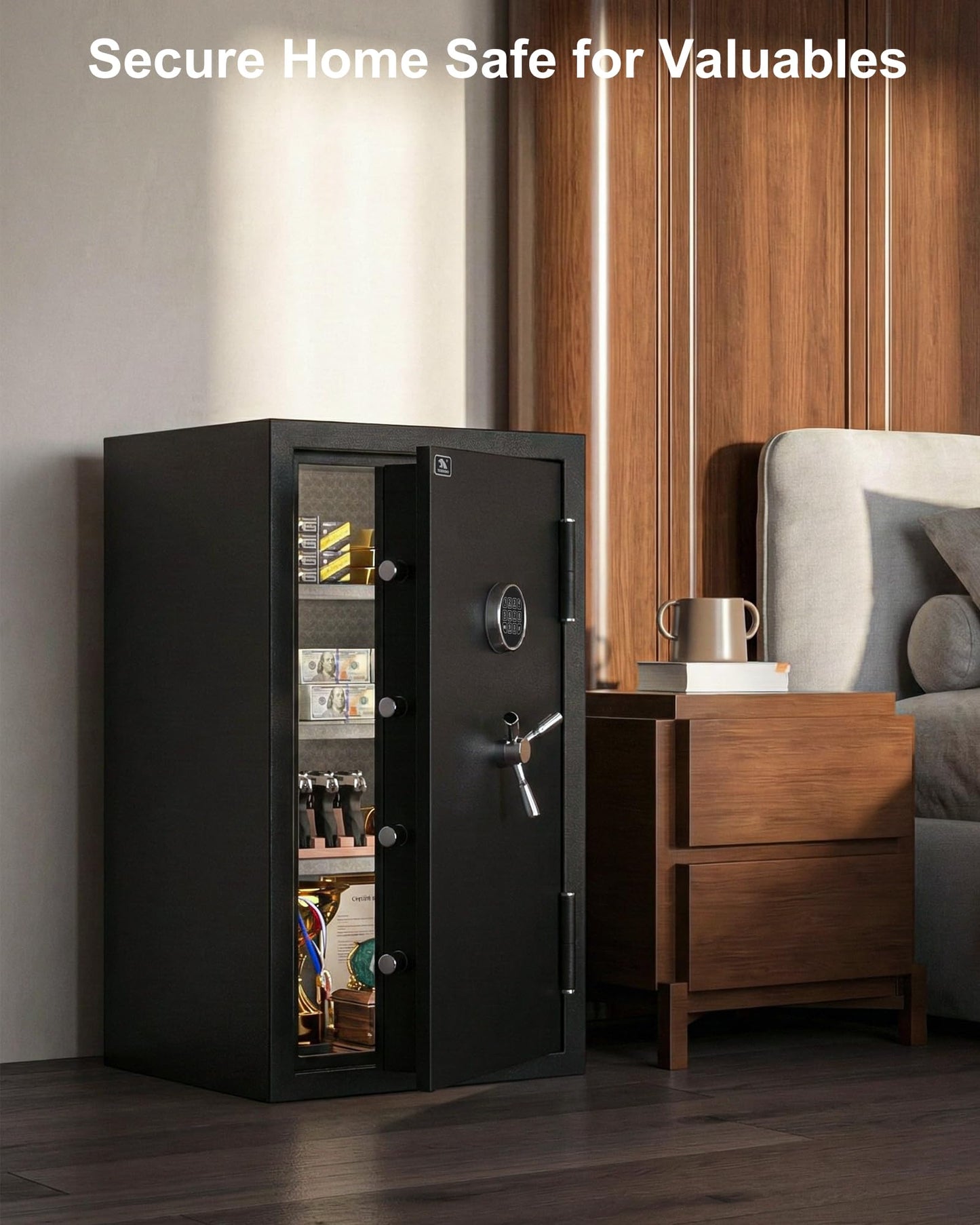 TIGERKING 8.78 Cu Ft Fireproof & Waterproof Safe for Home, Heavy-Duty Steel, 40-Min 1200°F Fire Protection, 72-Hr Water Protection, Easy-Access Keypad Lock, Door Organizer Pockets, Adjustable Shelves