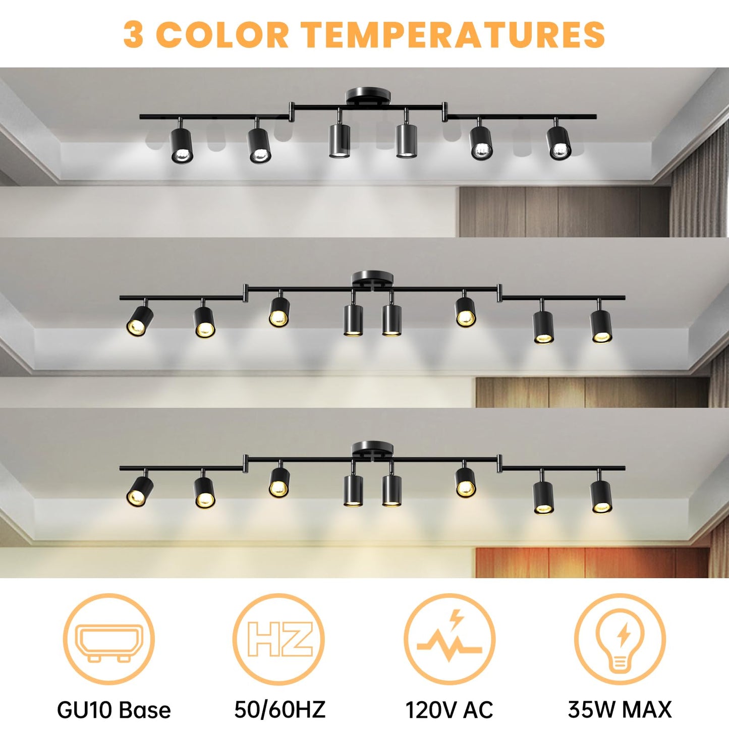 Lavendex LED 8 Light Track Lighting Kit, Dimmable Ceiling Spot Lighting Includes 8 x GU10 Bulb, Modern Track Light Fixture with Rotatable Heads for Kitchen, Living Room, Bedroom