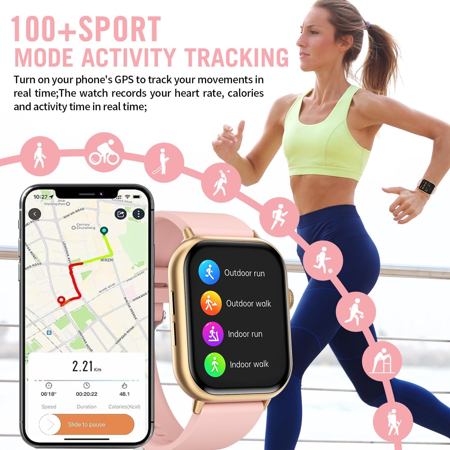 Smart Watches For Men Women (Answer/Make Call), 2.01 Hd Screen Fitness Tracker Watch With Blood Pressure/Heart Rate/Sleep Monito