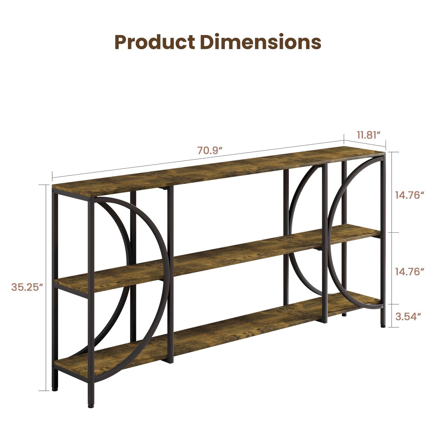 ZYKZYK 70.9 Inch Console Table, Farmhouse Entryway Table with 3-Tier Shelves, Narrow Sofa Table for Hallway Living Room Foyer Office, Rustic Brown