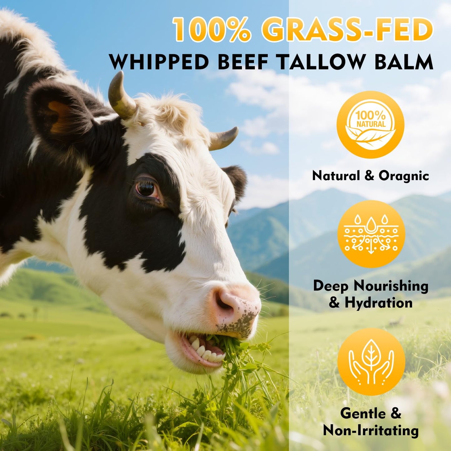 Liventhrall Organic Beef Tallow Honey Balm for Skin, Body & Face Moisturizer, Whipped Grass Fed Cow Tallow Cream with Raw Honey,