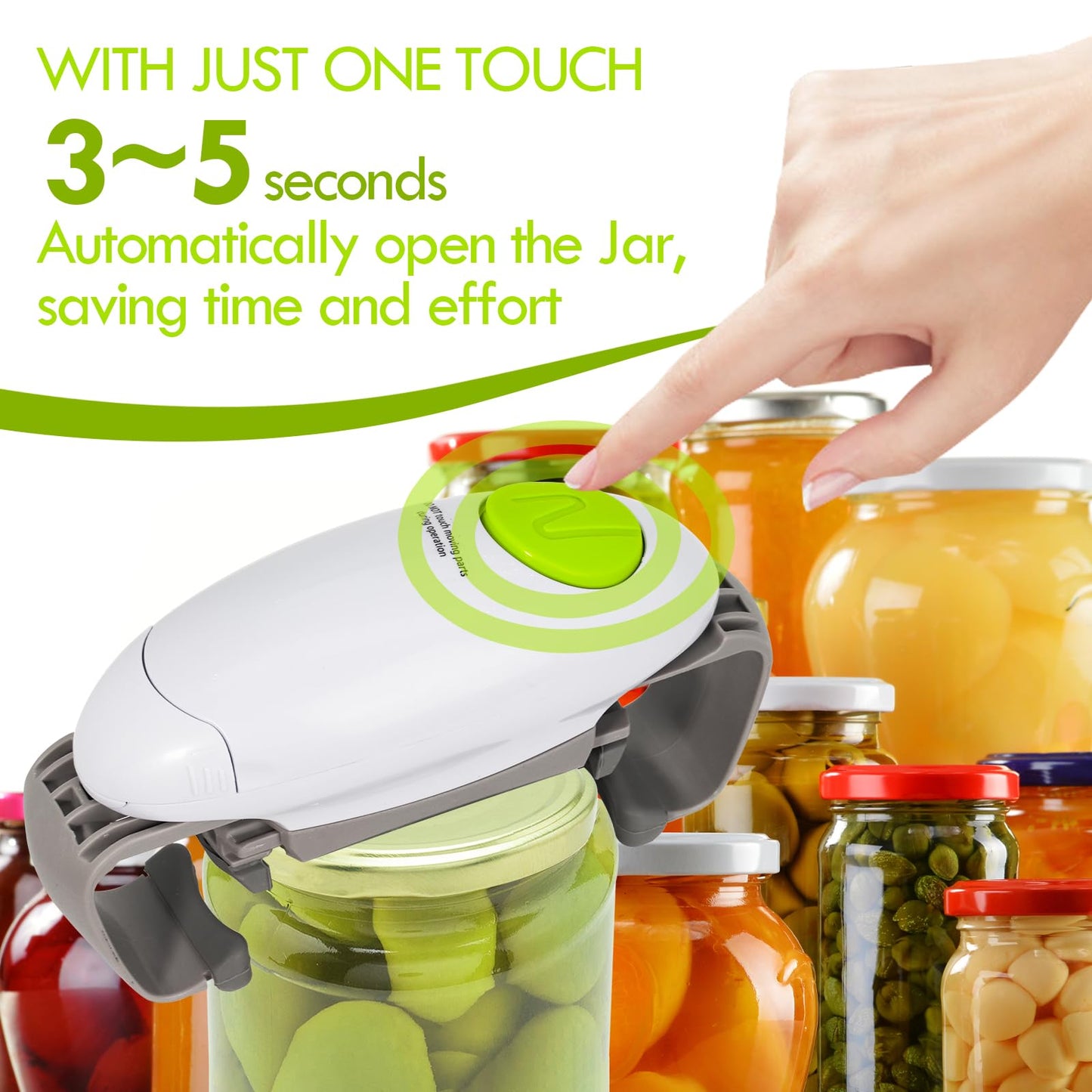 Electric jar opener for seniors, One touch automatic smart jar bottle lid openers for seniors with weak arthritis hands, Powerful hands free jar bottle opener, kitchen gadget