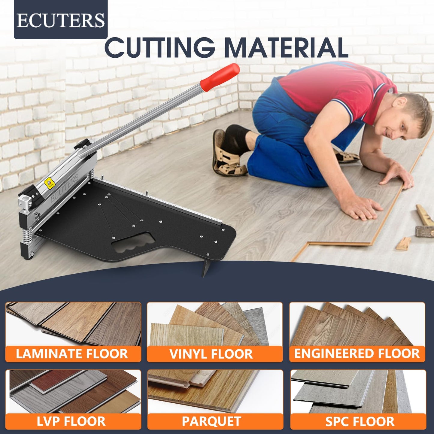13“ Laminate Floor Cutter, ECUTERS Cutting 17mm 12mm Thick Floors Heavy Duty Vinyl Floor Plank Cutter, Portable Angle Length Cutting Flooring Tools - Engineer Wood Parquet LVP LVT SPC WPC