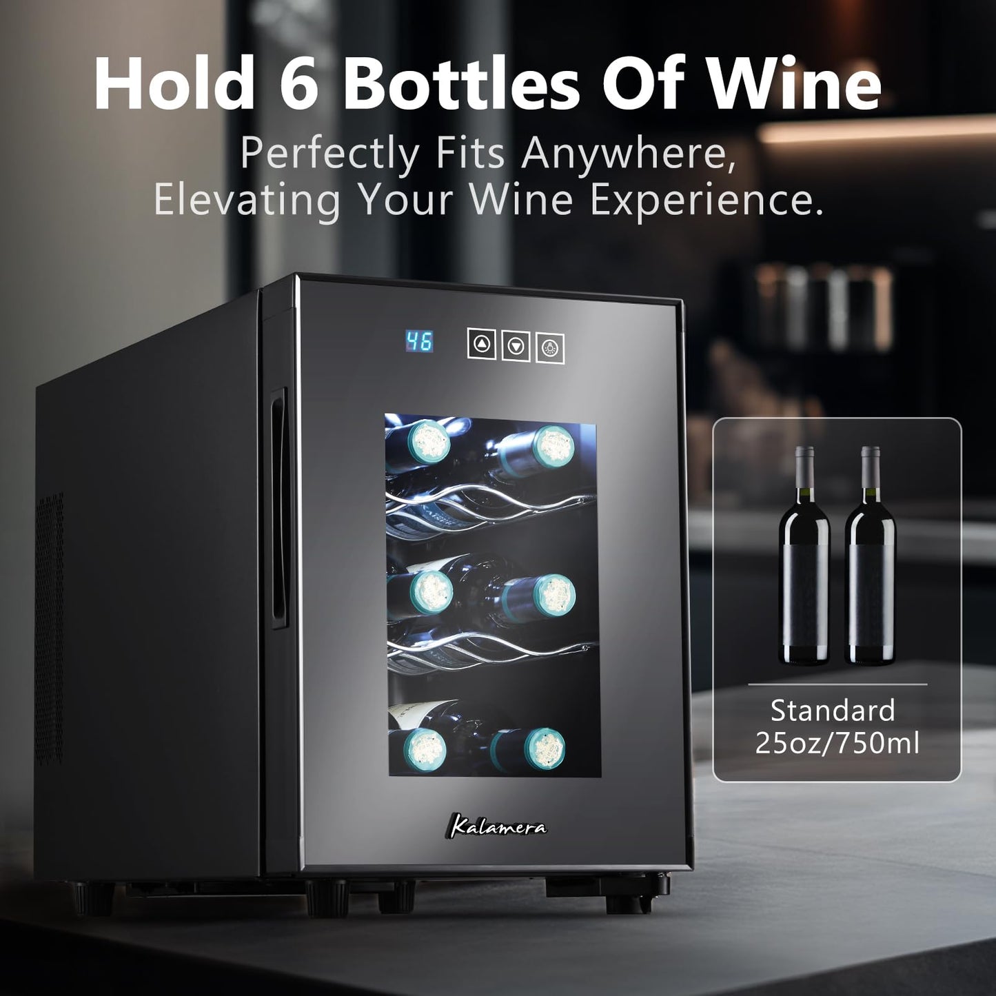 Kalamera Wine Cooler Refrigerator, 6 Bottle Small Wine Fridge,Mini Freestanding Wine Cellars Glass Door for Home, Office,46-66℉ Digital Temperature Control With White Light
