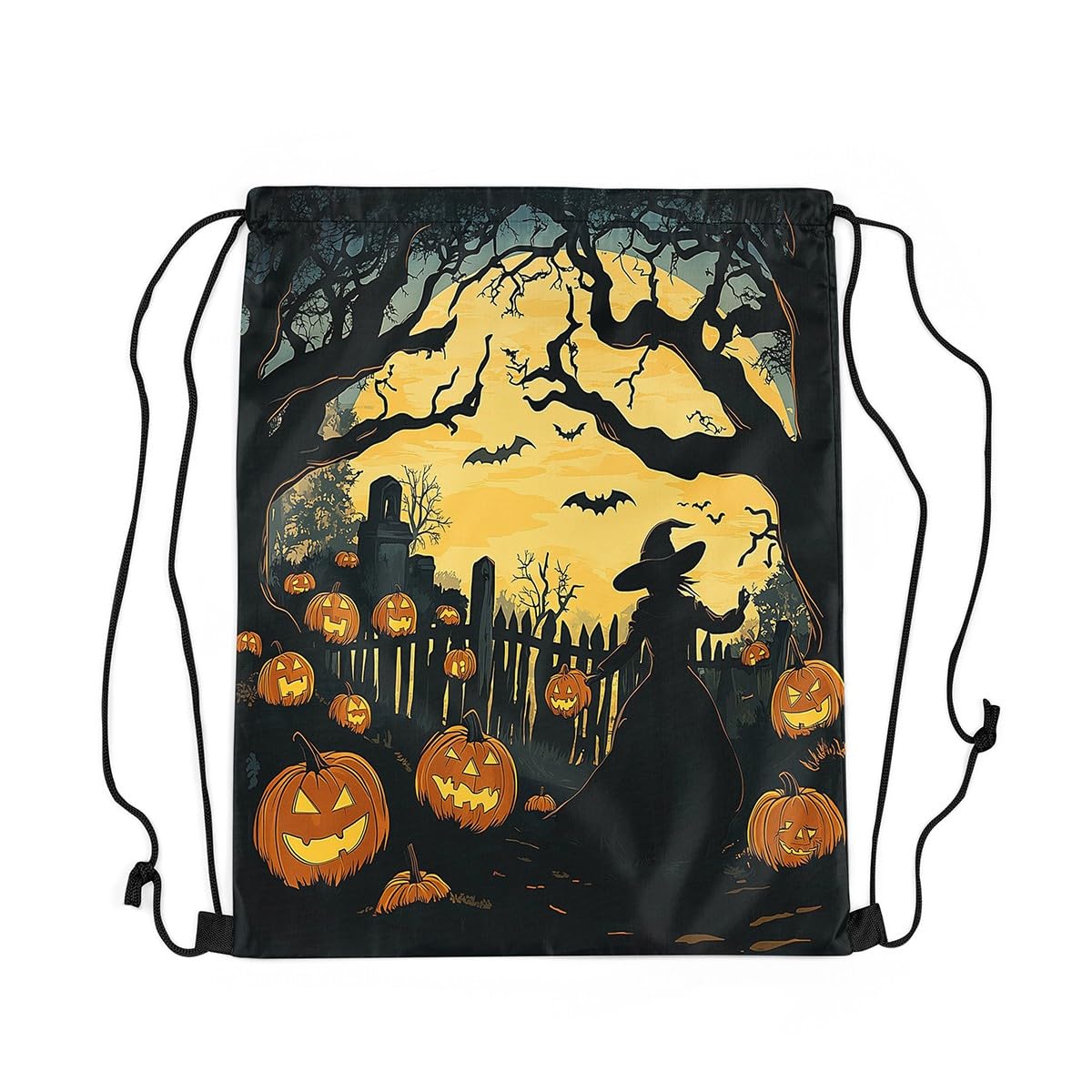 Halloween Style Drawstring Backpack Pumpkin Lantern Moon String Bag Shoulder Bags Gothic Style Drawstring Bags for Picnic Gym Sport Travel