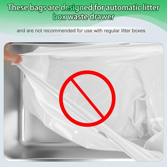 Litter Box Waste Bags for Robot 4/3, 50 Pack Drawstring Self Cleaning Automatic Cat Litter Box Liners, Extra Thick Waste Drawer Liners Heavy Duty