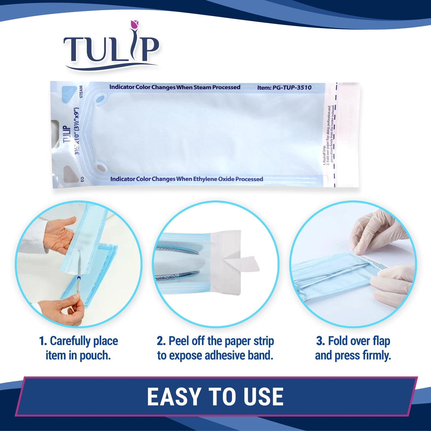 Self Sealing Sterilization Pouch 3.5" x 10" (200 Pack) - Autoclave Sterilizer Bags for Clean Tools - Dental and Nail Sanitizer Packets by Tulip