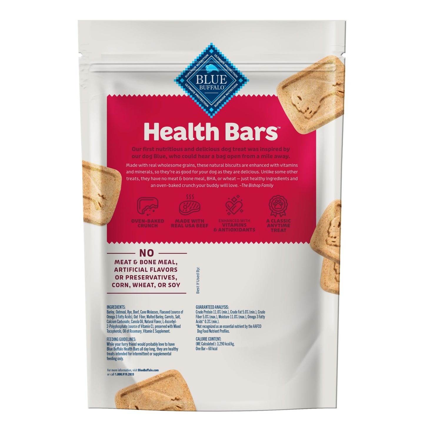 Blue Buffalo Health Bars Crunchy Dog Biscuits, Oven-Baked With Natural Ingredients, Beef, 16-oz Bag