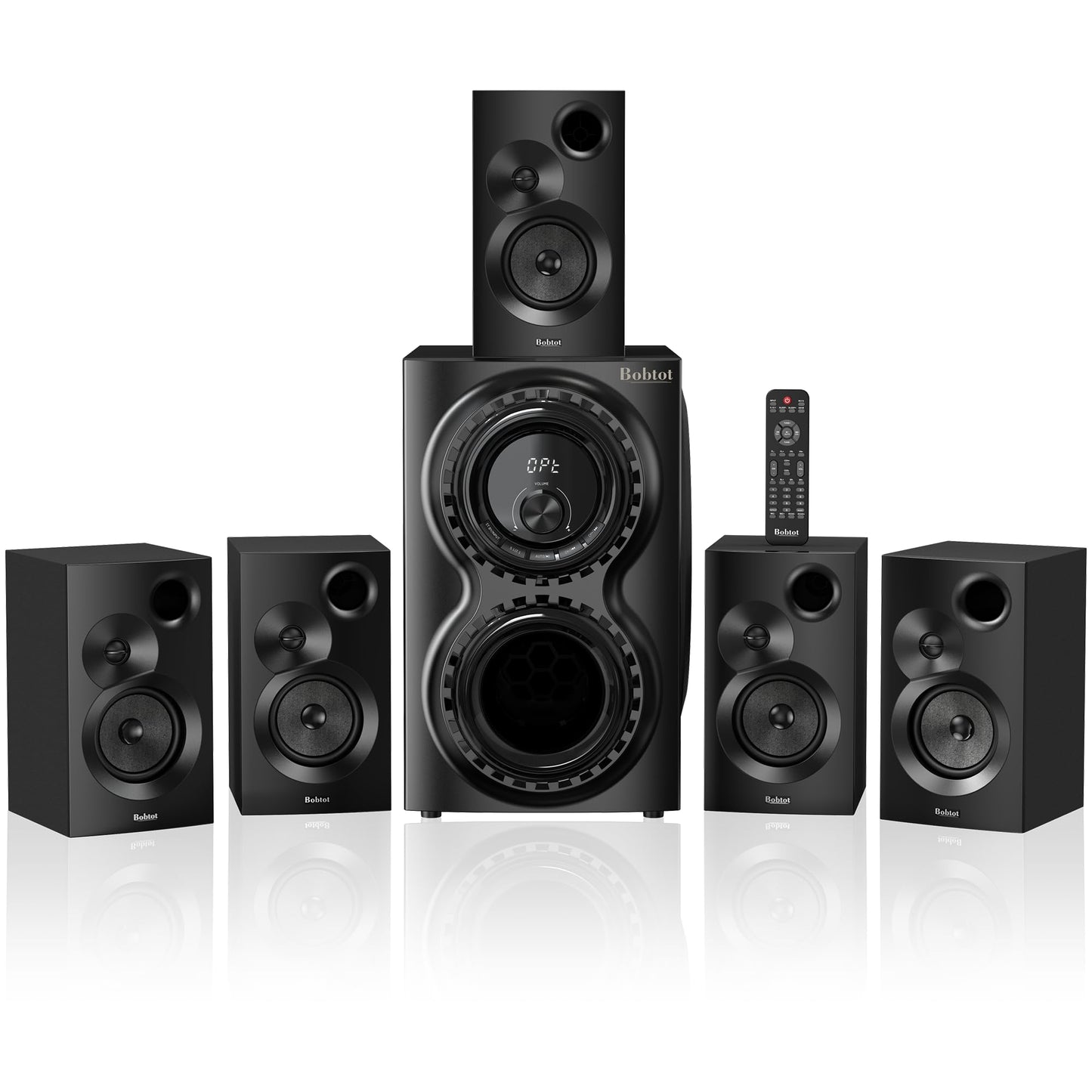Bobtot Surround Sound Systems 1400 Watts Peak Power Home Theater Speakers - 12" Subwoofer Strong Bass 5.1 Wired Loud Stereo Audio System with ARC Optical Bluetooth Input for TV