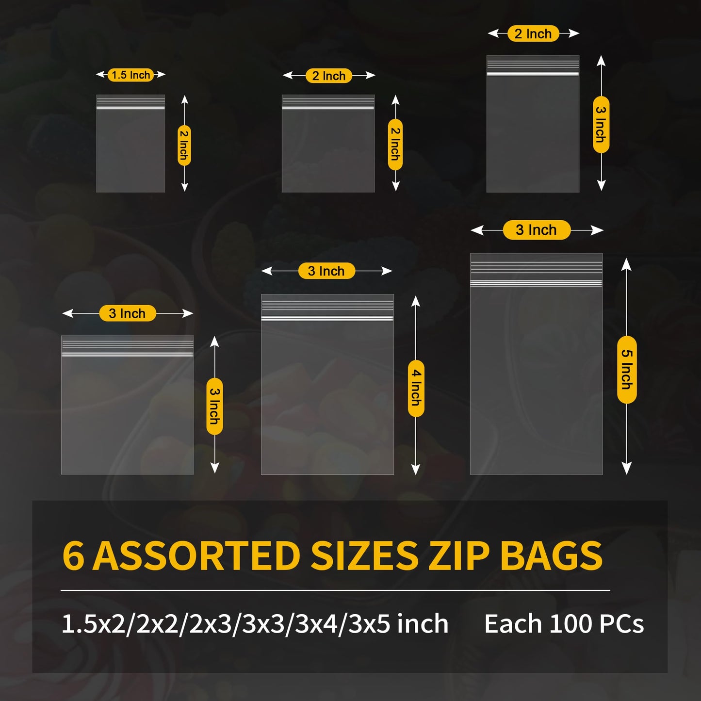 600 Pack Mini Zipper Lock Plastic Bags, Assorted Sizes (1.5x2, 2x2, 2x3, 3x3, 3x4, 3x5 Inch) – Clear, Resealable Storage Bags for Jewelry, Beads, Pills, Toys, Snacks – 2 Mil Thick