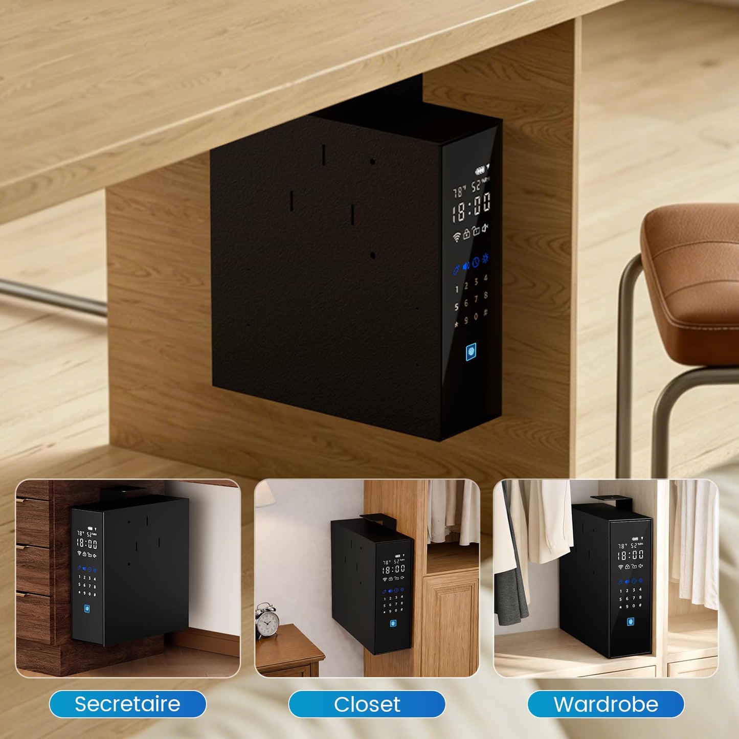 XDeer Biometric Gun Safe for Handgun, Slider Full Touchscreen Bedside Gun Safe, 0.01s Quick Access Pistol Safe for Nightstand,Desk,with APP Remote Control, Fingerprint, PIN Code, KEY Access-1PCS