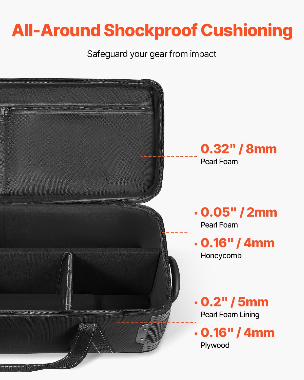 Vevor Studio Equipment Trolley Case, 51.57 X 14.37 X 14.96 In / 131 X 36.5 X 38 Cm, Rolling Camera Bag, Carrying Bag With Wheels