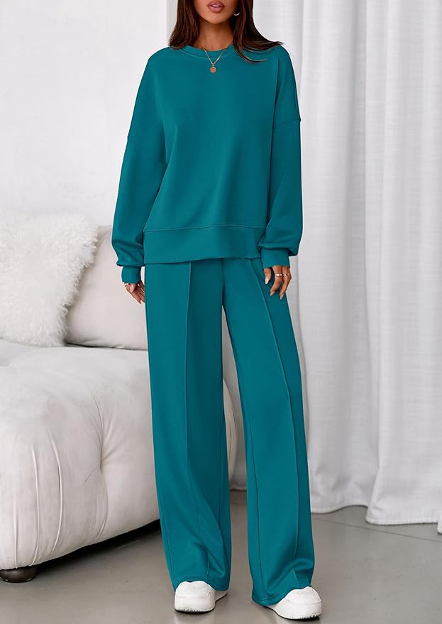 PRETTYGARDEN 2 Piece Sets For Women Fall Trendy Long Sleeve Sweatshirt Wide Leg Pants Loungewear Set Matching Sweatsuit