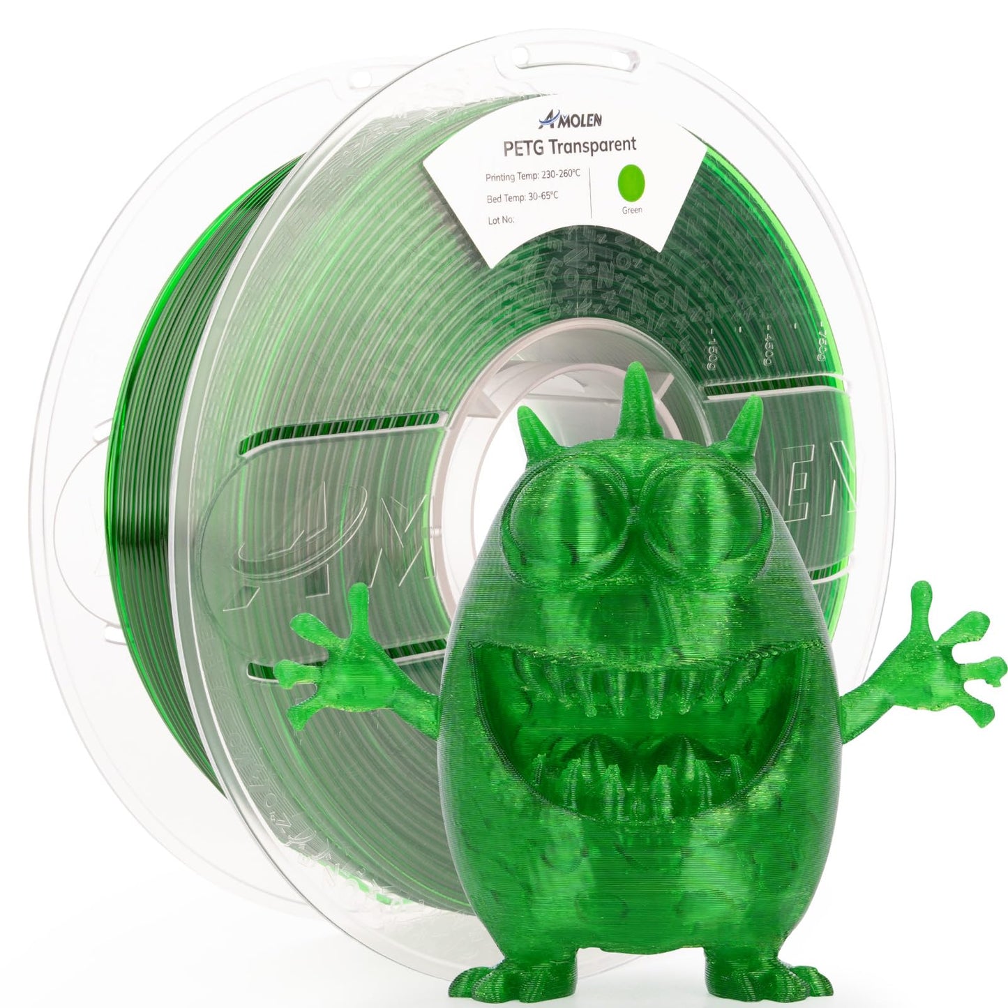 AMOLEN Rapid PETG Transparent 3D Printer Filament 1.75mm +/-0.02mm,500mm/s High Speed Strong Toughness Green 1KG/2.2lb