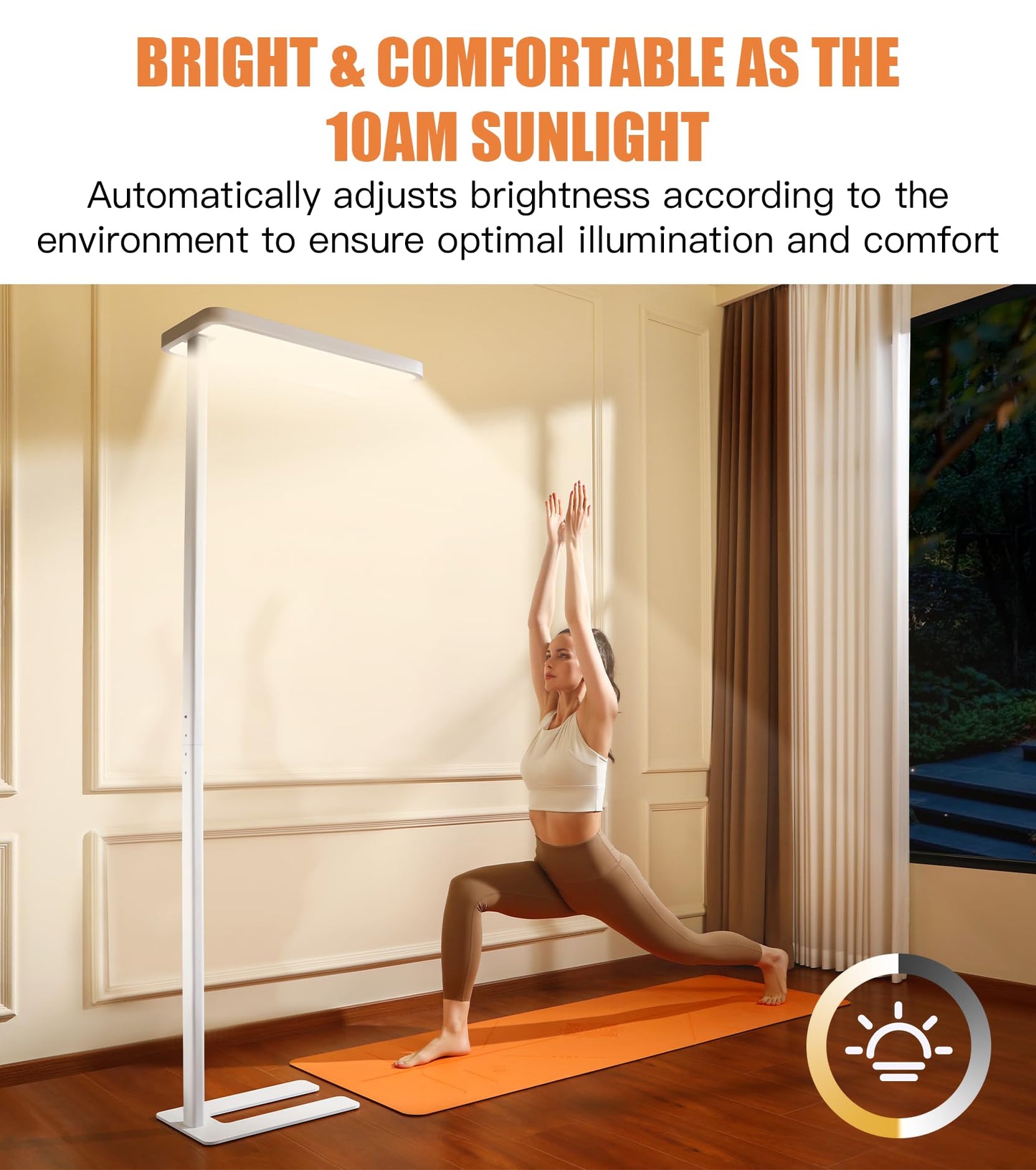 PalFish Pure Light Floor Lamp - Motion Sensor, 100W Full-Spectrum Standing Lamp for Bedroom, Living Room & Office - 60000+h Lifetime, 9500LM, 4000K, White Floor Lamp