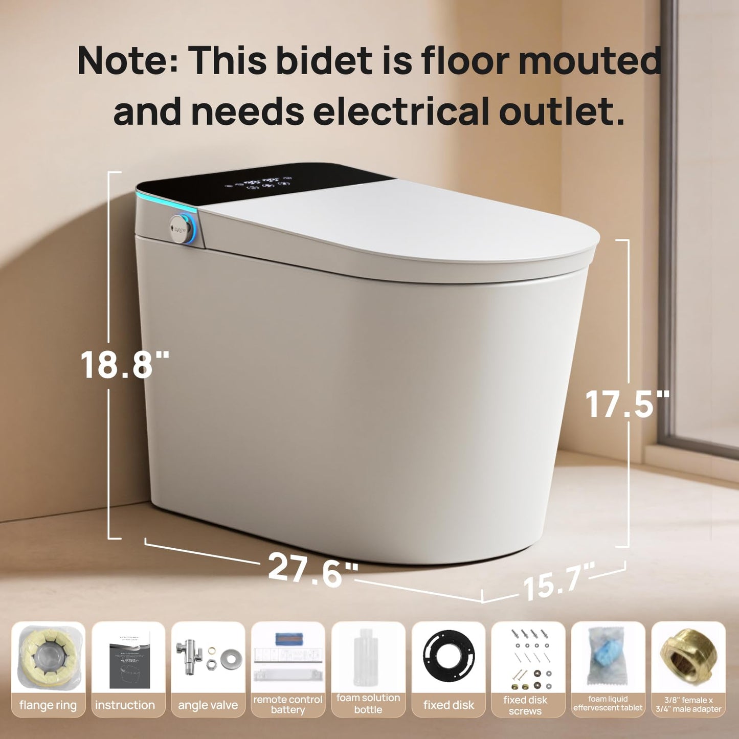 Smart Toilet with Bidet Built-in: Auto Dual Flush Bidet Toilet with Dryer, Gentle Wash One Piece Toilet with Child Mode, Foam Shield, Heated Seat, Foot Sensor, UV-C Night Light, Manual Lid/Seat