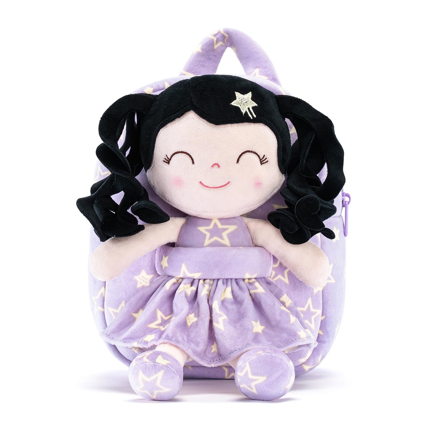 Gloveleya Toddler Backpacks Baby Girl Gifts Curly Hair Plush Figures Dress Backpack Kids Backpack Curly Hair Spring Girl - Black Head Purple Star 9inches