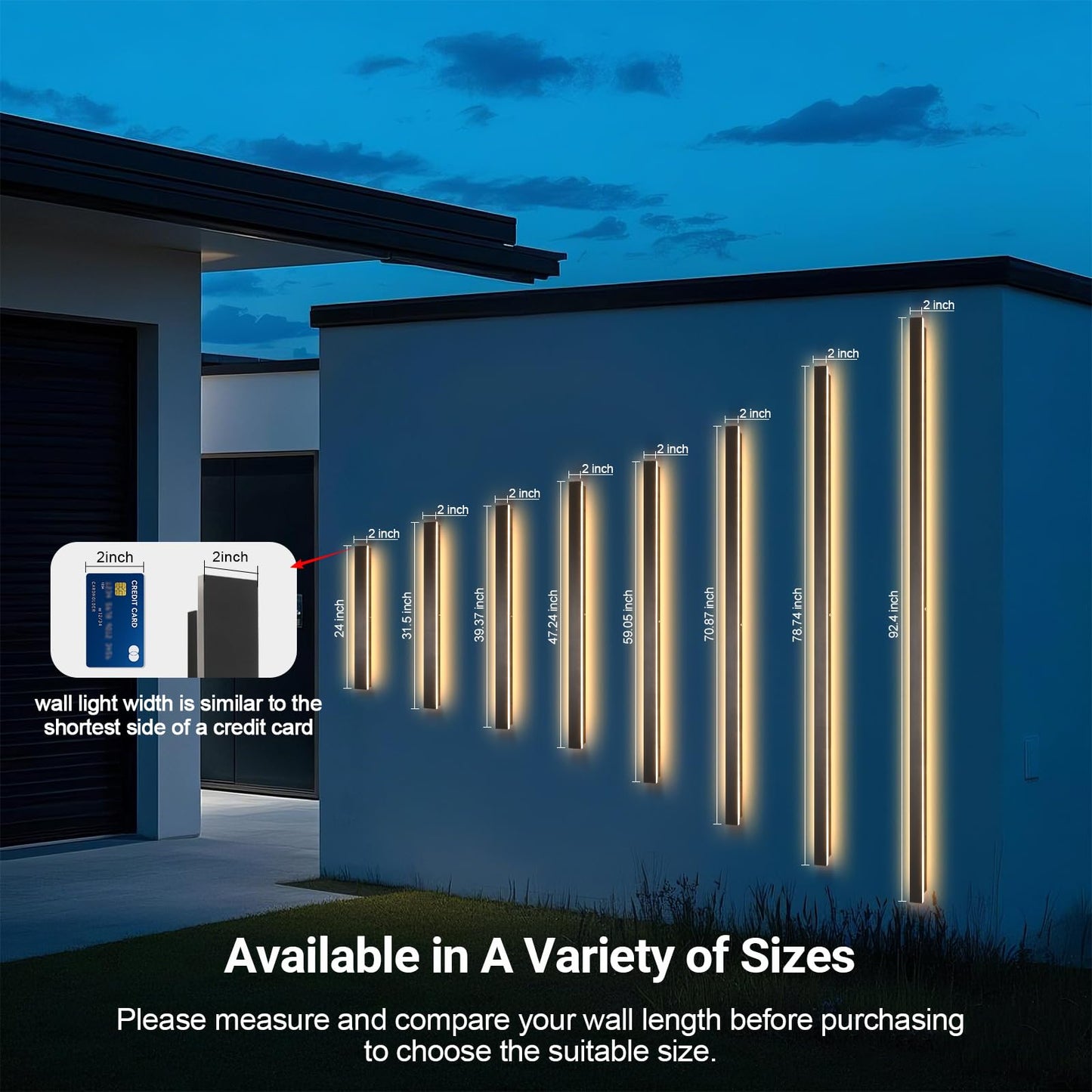 SJIGUANGZ Outdoor Wall Light Exterior, 39 Inch Modern Outside Wall Sconce Lights, Black Waterproof Long Wall Warm Lighting Fixture, Anti Rust Led Linear Wall Light for House Porch Patio Garage