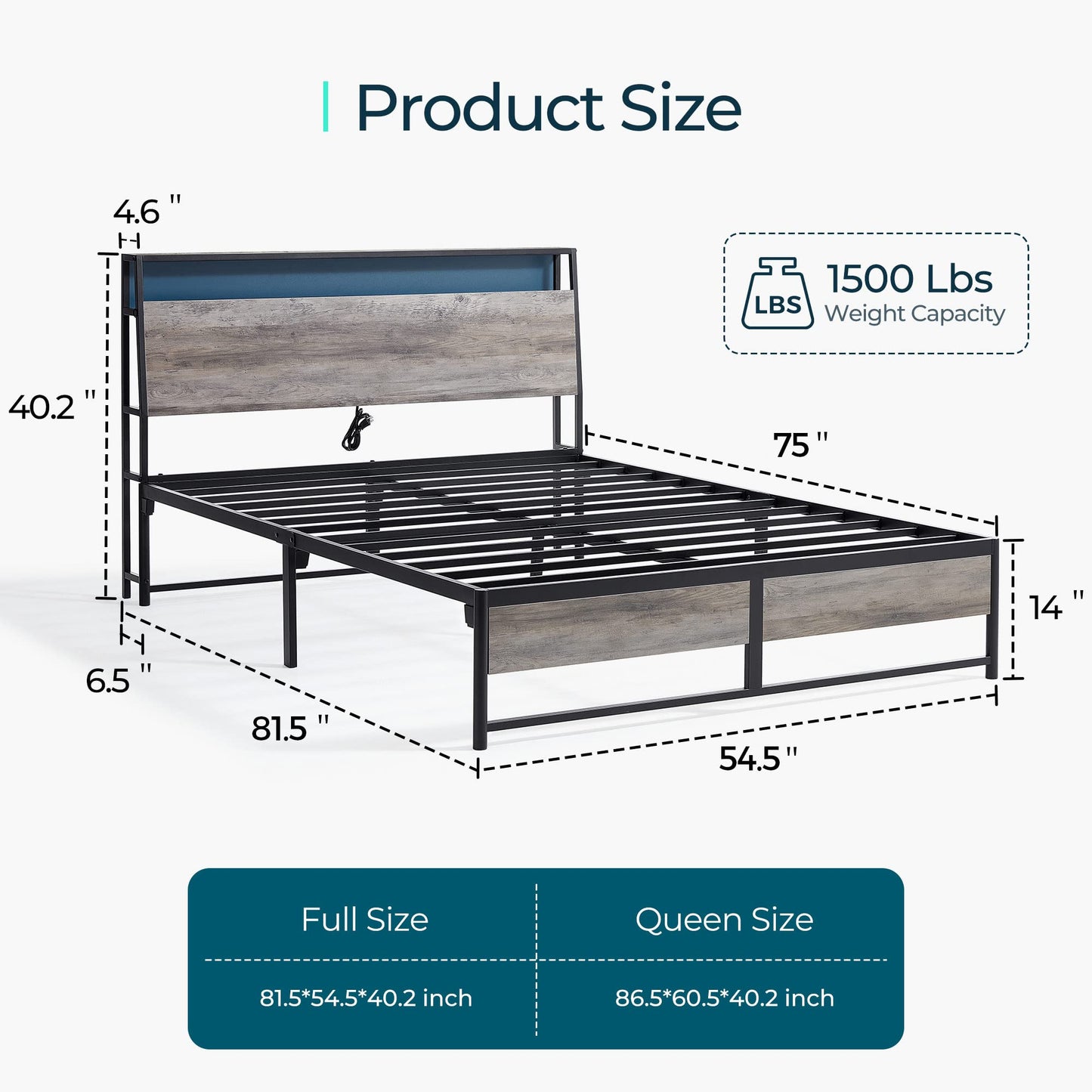 LINSY Queen Bed Frame with Ergonomic Headboard, Platform Metal Bed Frame with RGB Lights, Outlets & Charger, 45 Minutes Fast Assembly Bed Queen Size with Storage, No Box Spring Needed, Greige