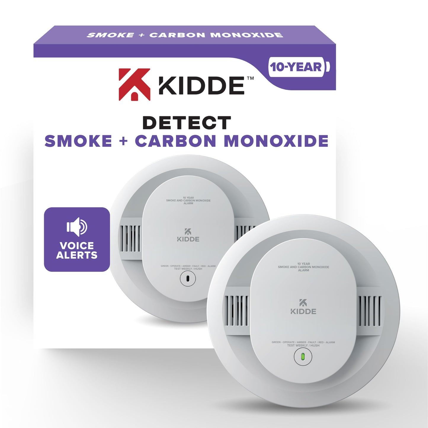 Kidde Smoke & Carbon Monoxide Detectors, 10-Year Battery Powered & Hardwired, Voice Alerts