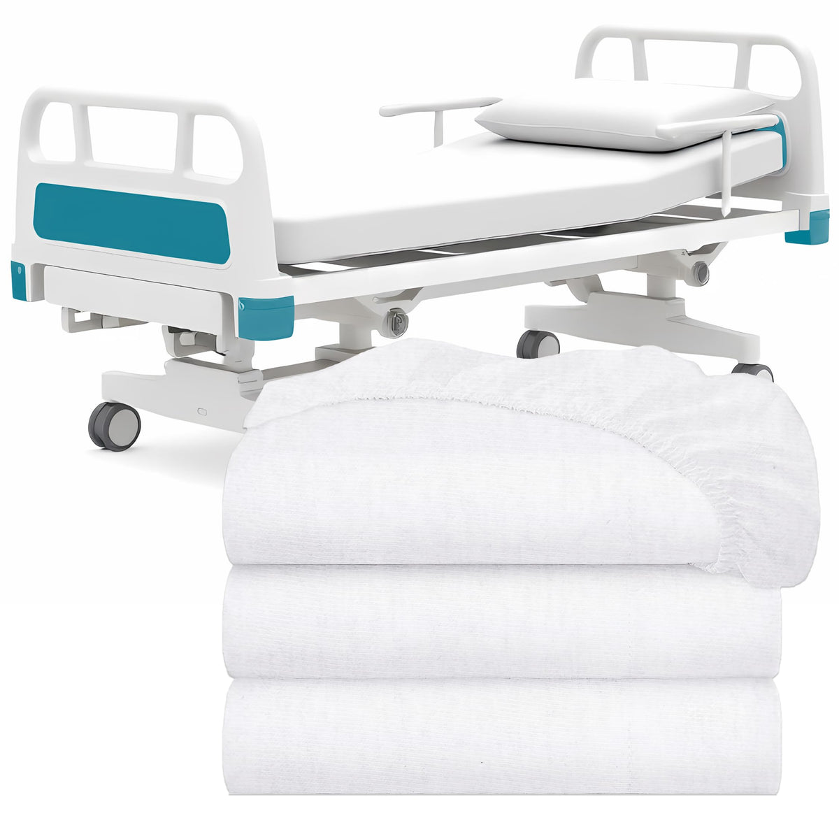 White Classic Fitted Hospital Bed Sheets Set of 3, Cotton Fitted Sheet with 200 Thread Count, Soft Standard Sheets for Hospital Bed Size: 36" x 80" x 9"