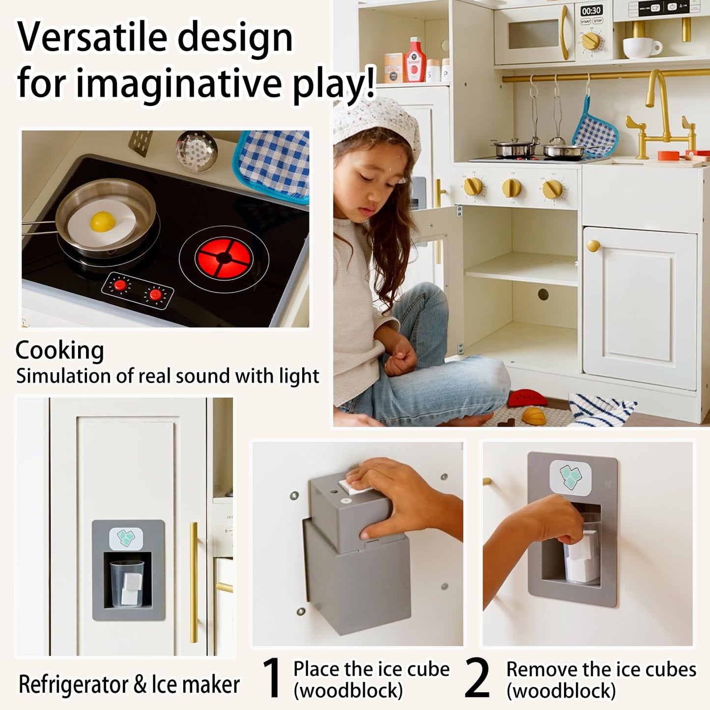 inFUNSAME Wooden Play Kitchen for Toddlers and Kids with Realistic Lights and Sounds and 14 Fun Toddler Kitchen Accessories, Toy Kitchen Playset for Boys and Girls Ages 3+