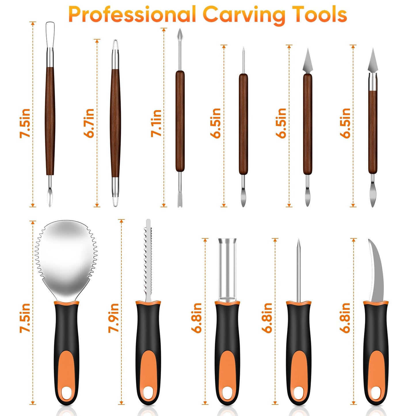 NESSTU Pumpkin Carving Kit with Stencils: 31 PCS Halloween Pumpkin Carving Tools - Professional Pumpkin Carving Set - Heavy Duty Stainless Steel Jack-O-Lanterns Pumpkin Carving Knife for Kids Adults