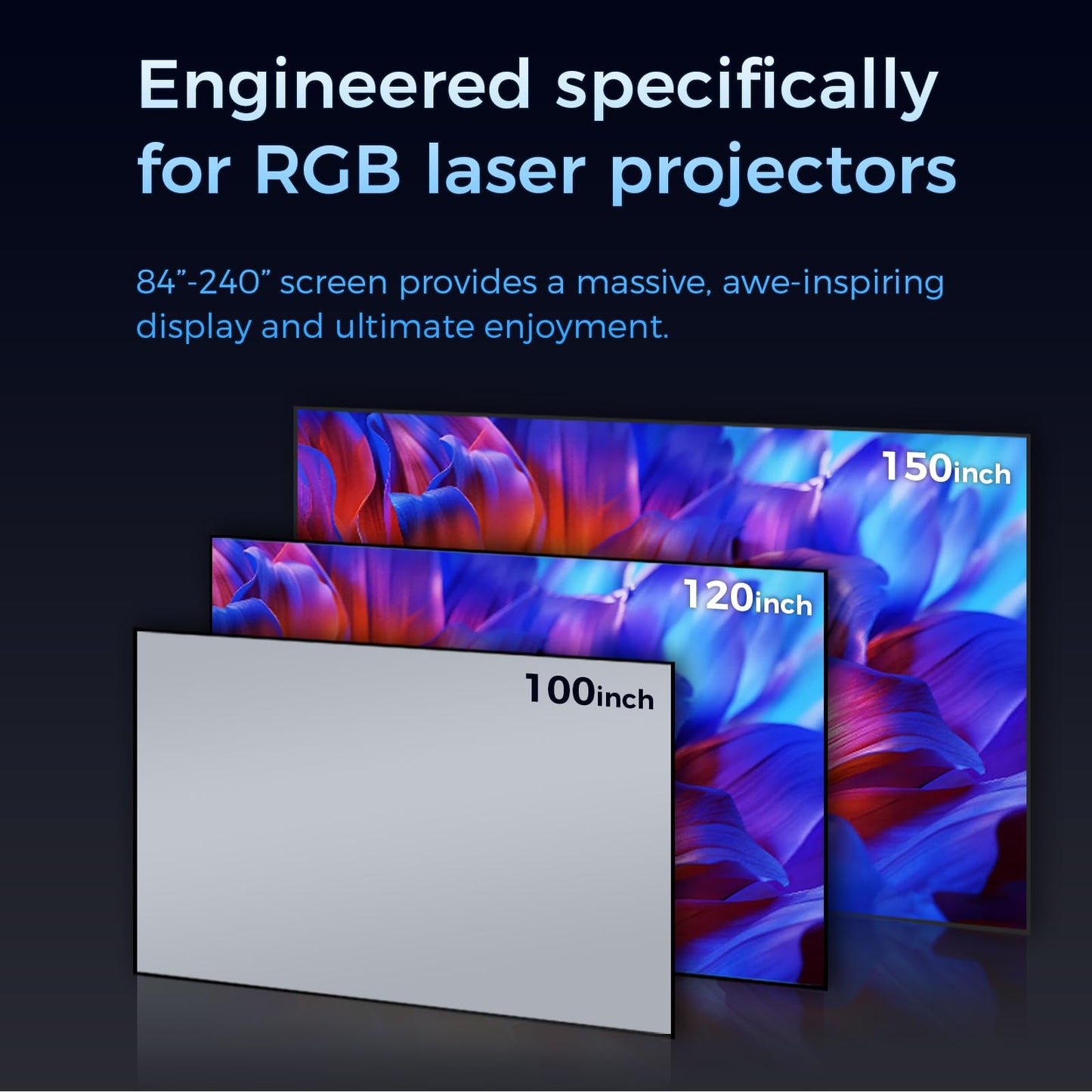 SCREENPRO Anti-Speckle Projection Fabric, 150 Inch Ultra-Narrow Bezel with Seamless 3C Fabric, for RGB Laser, UST, Dimly Light Home Theaters, Long Throw Triple Laser 4K/8K Resolution Projectors