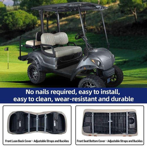 NOKINS Golf Cart Seat Cover for Yamaha Drive/Drive 2 Original Regular Seat Cushion, No Stapler, Golf Cart Vinyl Replacement Diamond Front Seat Cover Oyster Grey