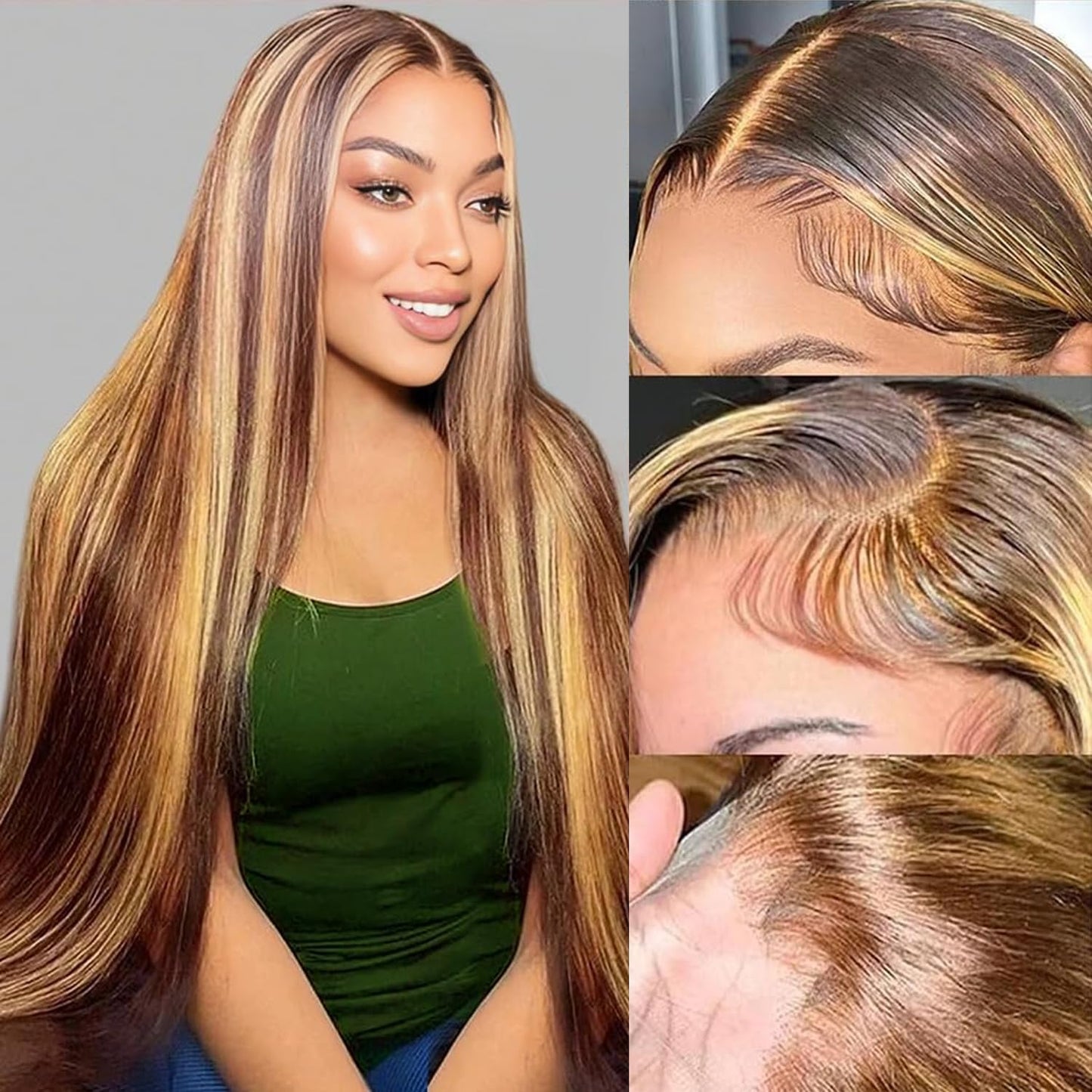 32inch Ombre Lace Front Wig Human Hair 13x6 HD Transparent 4/27 Honey Blonde Lace Frontal Wigs Pre Plucked 180% Density Highligh
