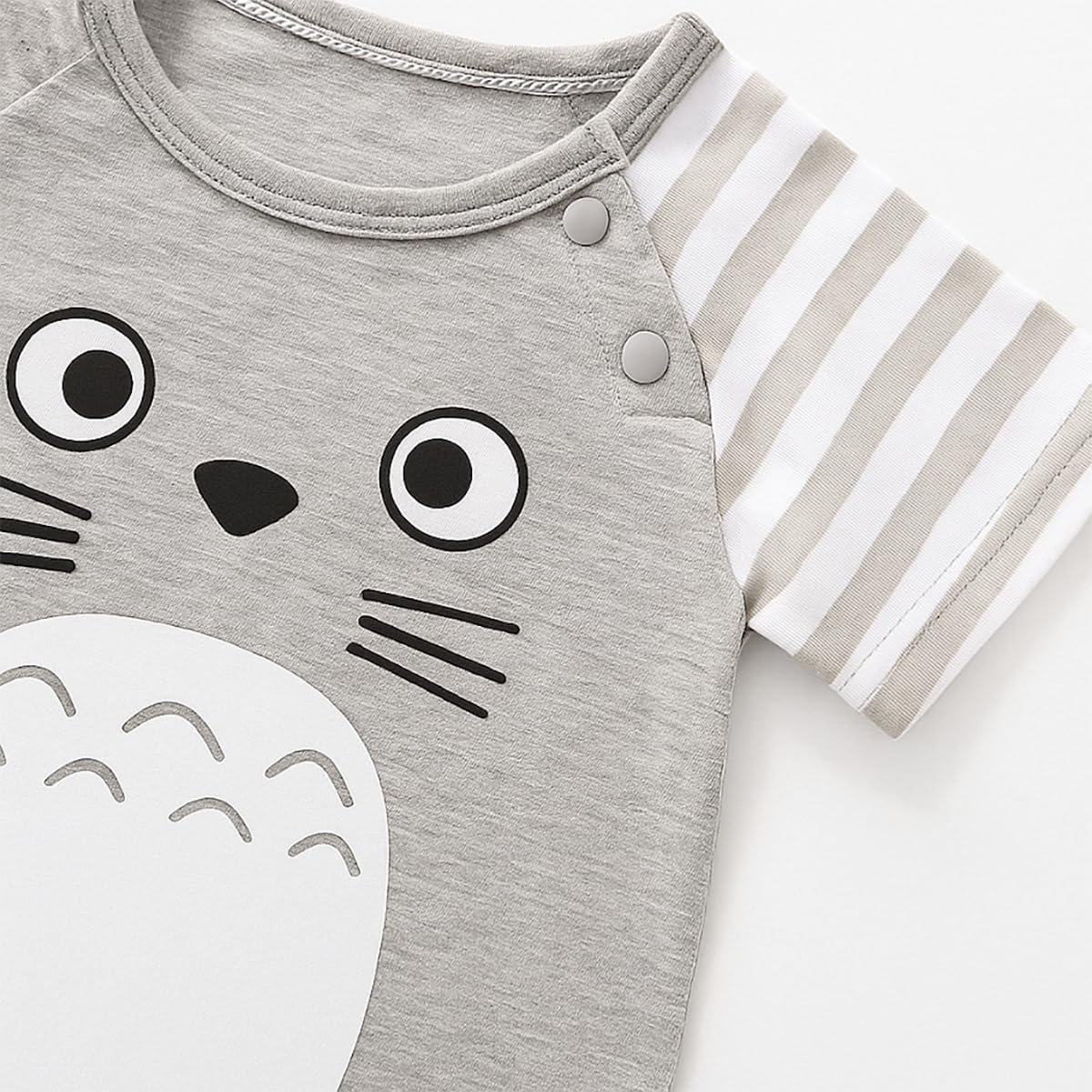 Unisex Baby Cotton Onesie - Short Sleeve Outfit with Cute Graphics, Striped Sleeves, 3-6 Months, Grey