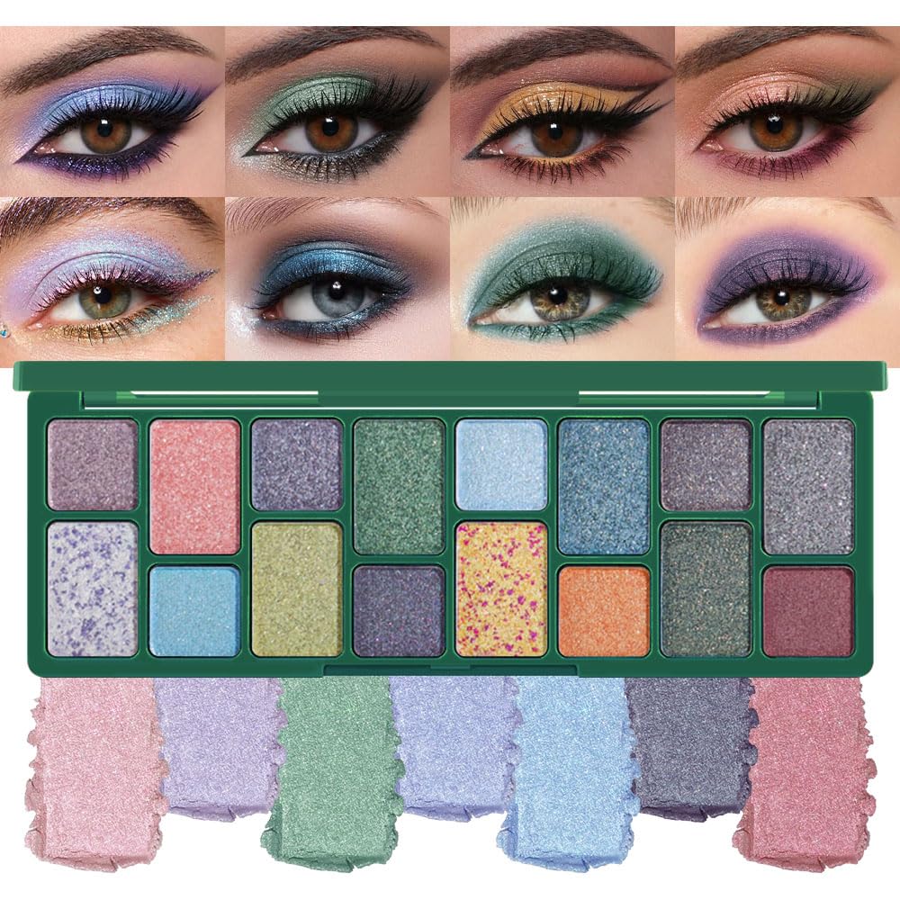 FeiCuiYun 16 Colors Eyeshadow Palette,Matte&Glitter&Shimmer Eyeshadow Makeup,Naturing-Looking,High Pigment Waterproof Eye Shadow Palette Makeup, 100% Cruelty-free (04#Super Flash Series)