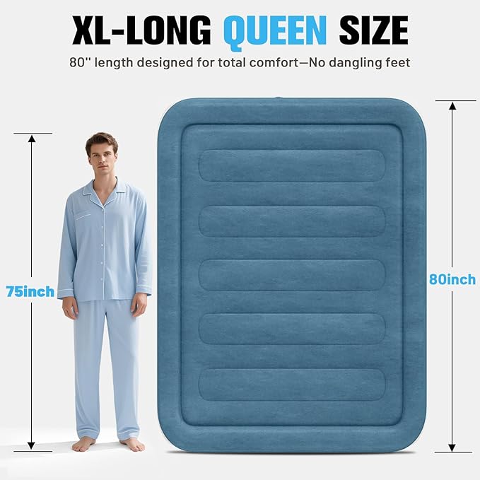 VOSSER Queen Air Mattress with Built-in Pump,Fast & Easy Inflation/Deflation Inflatable Mattress, Foldable Blow Up Mattress with Storage Bag, Inflatable Bed for Home, Camping & Guests